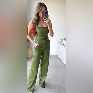 Olive Green Faux Leather Pants